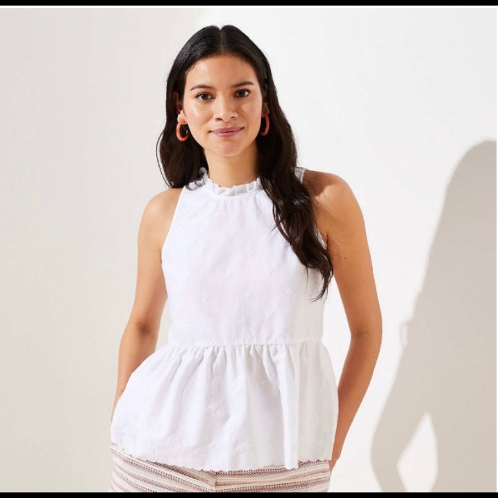 NWT Loft embroidered tie back peplum shell XS